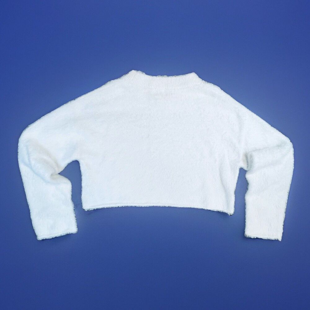 H&M sz Small Cutoff Cropped White Sweater Mock Neck Textured Soft Cozy Y2K